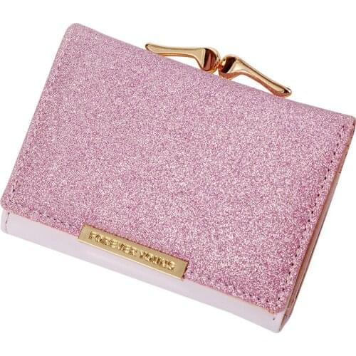 New Products Womens Wallet Short Fashion Small Bag Bright Leather Three-fold Change Wallet Metal Snap Buckle Colorful