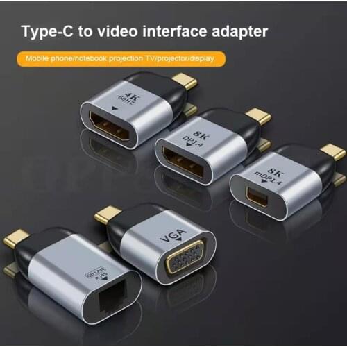 Type-C To VGA/RJ45/8K DP/Mini DP HD Video Converter 4K 60Hz For MacBook Huawei P30 P20 Samsung S10 HDMI-compatible USB C Adapter