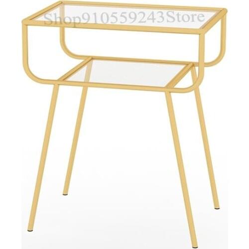 Sofa Side Table Nordic Iron Double Tempered Glass Small Coffee Table Modern Minimalist Living Room Side Cabinet Movable Side Tab