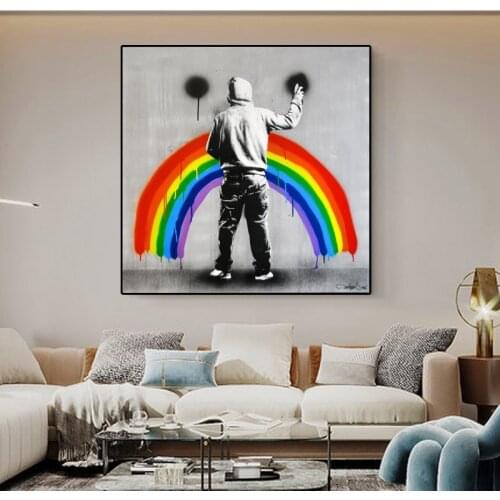 Rainbow Graffiti Art Canvas Painting Street Style Posters and Prints Wall Pictures Modern Boy Bedroom Room Home Decoration