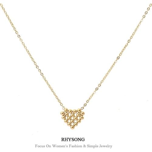 Rhysong Beads Love Heart Pendant Torque Clavicle Chain Titanium Steel Gold Plated Statement Necklace Girlfriend Gift HC254