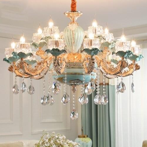 Glass crystals for chandeliers Green Ceramic Chandeliers Zinc Alloy Gold Living Room Lighting Dining Room Crystal Chandeliers