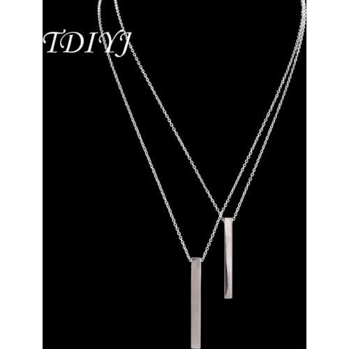 TDIYJ Stainless Steel Solid Blank Bar Charm Pendant Necklace 45CM Engraved Name Necklace 1Pcs