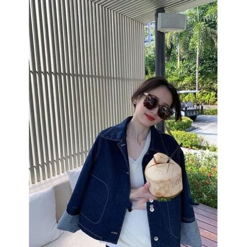 Navy Blue Women Denim Jackets 2021 Autumn New All-Match Solid Jean Coats Korean Fashion Loose Vintage Soft Cowboy Outerwear Top