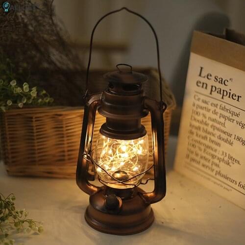 Vintage Iron Kerosene Lamp Battery Powered Outdoor Camping Light Garden Decoration Lights Landscape Lantern Table Lamp