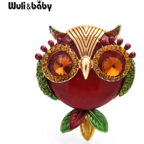 Wuli&baby Lovely Red Owl Brooches For Women Unisex Rhinestone Big Eyes Bird Party Office Brooch Pin Gifts
