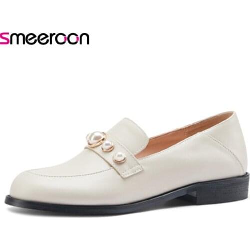 Smeeroon 2021 New Arrive Single Shoes Women Loafers Pearl Spring Summer Slip On Comfortable Casual Shoes Women Pumps