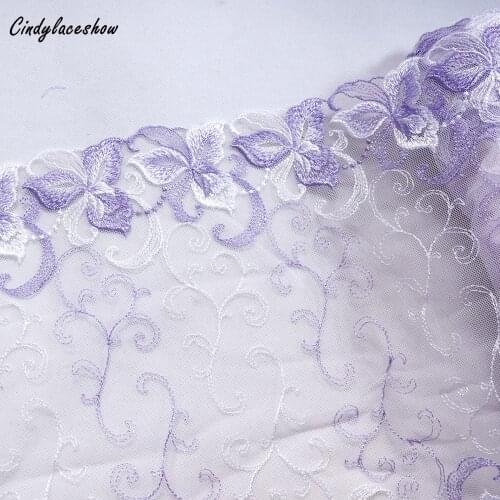 1Meter 24.5cm Wide Embroidery Lace Trimmings Dress Sewing Mesh Lace Fabric Tulle Trim Handmade Clothes Accessories DIY Purple