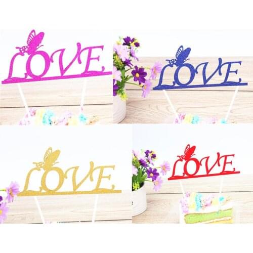 1pc Multi Colors Love Cake Flag Topper Love Butterfly Flags For Wedding Birthday Party Cake Baking Decor Supplies
