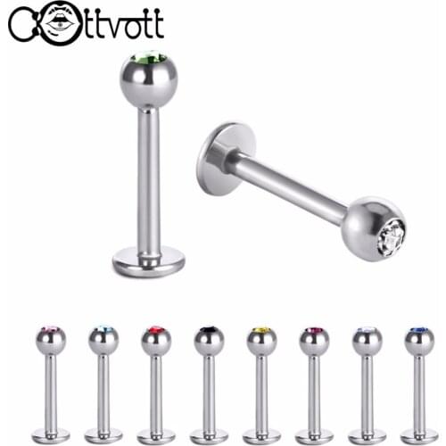 10pcs/lot Crystal Ball Screw in Labret Lip Piercing 16G Hypoallergenic Stainless Steel Bead Surgical Body Jewelry Color Mix LB08