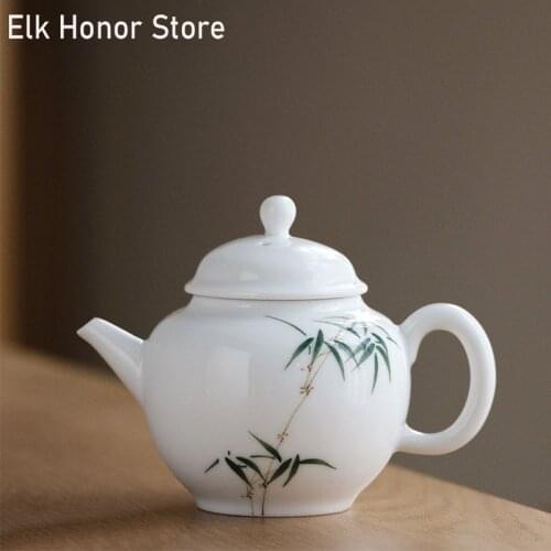 160ml White Jade Porcelain Teapot Handmade Bamboo Art Tea Pot Small Master Pots Kung Fu Tea Single Teapots Teaware Accessories