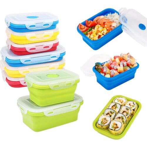 350/500ml Silicone Lunch Box Folding Food Container Microwave Dinnerware Storage Box Lunchbox Portable Bowl Bento Boxes
