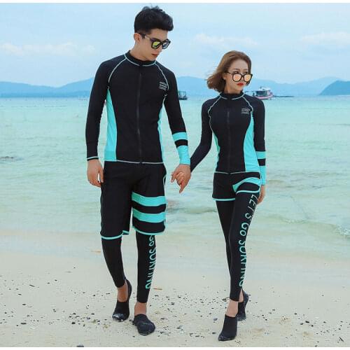 5pcs/set Womens Swim Zip Shirt / Leggings Full Body Rashguard with Bikini Mens 3pc/set Rashguards Surf Snorkeling Sun Suit