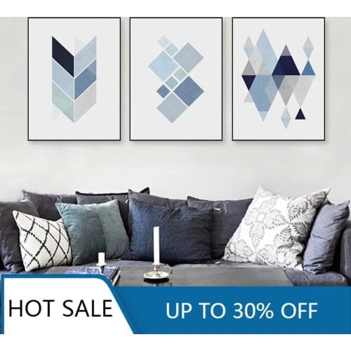 Abstract Blue Geometric Shape Vintage Print Wall Art Canvas Painting Poster Minimalist Hipster Wall Decor Picture Nordic Home De