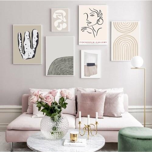 Abstract Scandinavia Trendy Boho Beige Colors Minimalist Canvas Painting Print Wall Art Pictures Living Room Home Decor