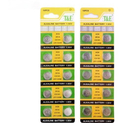 50PCS New AG8 AG 8 LR1120 GP391 SR1120W 1.55V Alkaline Coin Cell Batteries For Watch Calculator Battery