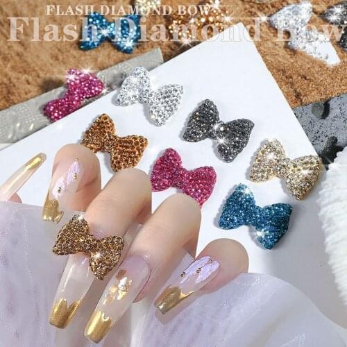 Nail Diamond Charms Bowknot Rhinestone 3D Shinning Bow Stylish Candy Color Fashion Women DIY Nail Art Decoration