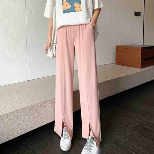 Womens Pants Fashion Loose Trousers For Female Straight Pants High Waist Casual Wide Leg Split Pants