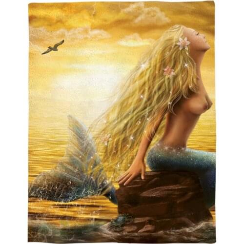 Mermaid Ocean Sunset Reef Steamer Printed Flannel Blanket Soft Throw Blanket Machine Washable Blankets for Beds