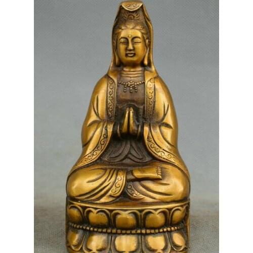Chinese Buddhism old Bronze Guanyin Kwan-yin Avalokitesvara Buddha Statue