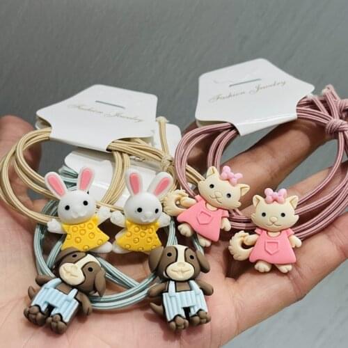 2Pcs Cute Animals Dog Fox Rabbit Headwear Kids Cartoon Elastic Hair Bands Baby Headdress Children Ropes Girls Accessories