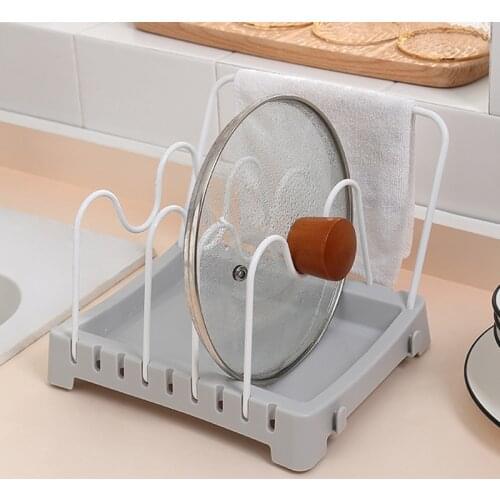 Creative Four Bracket Spacing Adjustable Cookware Storage Rack With Towel Bar Stainless Steel Bracket Pot Lids Rack Kitchen Rack