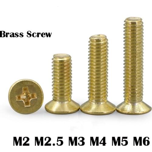 M2 M2.5 M3 M4 M5 M6 Phillips Brass Flat Head Machine Screw Metric Thread Copper Cross Countersunk Metal Standard Bolt Hardware