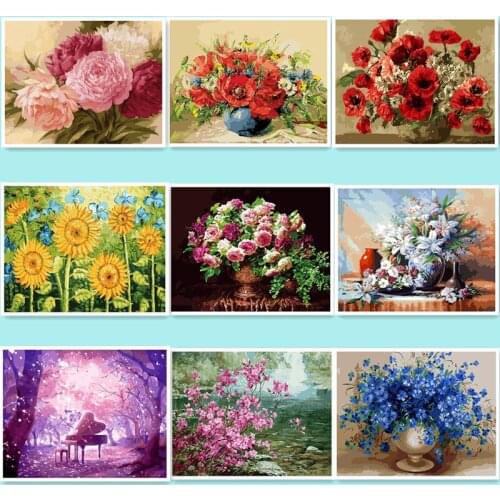 Frameless Diy colored drawing oil painting red flower painting by numbers acrylic painting unique gift for child DY614