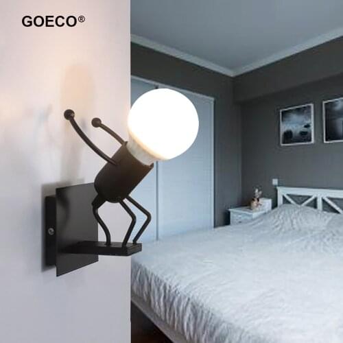 Cartoon Robot Wall Lamp Creative Small Man Iron Wall Light Sconce For Living Room Bedroom Kids Baby Room Simplicity Indoor Light