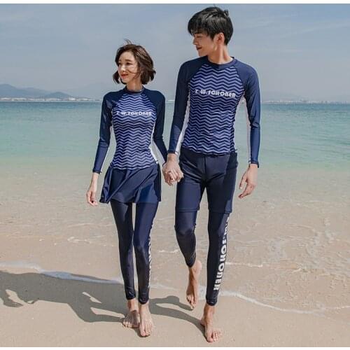 2021 Summer New Couple Swimsuit Striped Long Sleeve Rash Guard Swimwear for Women 4 Piece Set Hot Spring Surfing Diving Suit