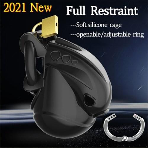 New Fully Restraint Silicone Male Chastity Devices,Scrotum Ball Stretcher,Cock Cage,Adjustable Cuff Penis Ring,Sex Toys For Men