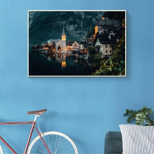 Landscape Canvas Painting Mountain Lake Waterfall Poster Canvas Wall Picture for Living Room Bathroom Decor