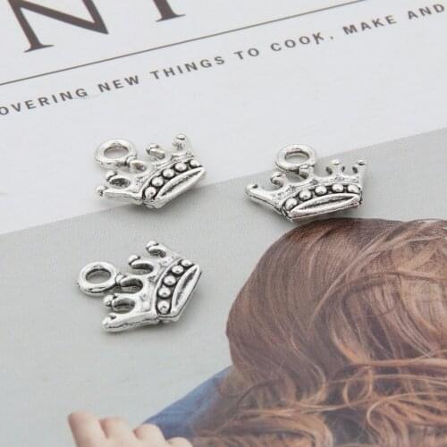 20pcs Silver Color Crown Charms Finding Princess Crown Pendant Finding For Bracelet DIY Jewelry 14x13.5mm A3347