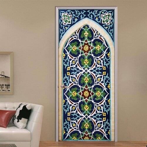 Hot Door Mural Classic Pattern Door Sticker DIY Self-adhesive Waterproof Wallpaper Poste for Home Decoration Gift