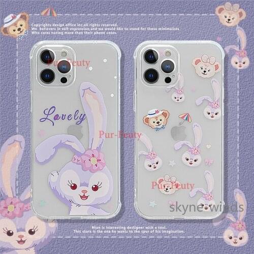 For APPLE iPhone X XR XS 11 12 mini Pro max transparent case creative cartoon purple rabbit for iPhone 7 8 Plus back cover coque