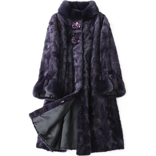 Luxury Genuine Real Sliced Mink Fur Coat Jacket Winter Warm Coats Women Fur Outerwear LF9021
