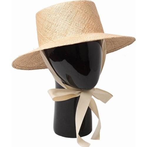 Summer Women Sun Hat With Ribbon Handmade Top Quality Skin-friendly Treasure Straw Hat Gilrs High Quality Natural Flat Beach Hat