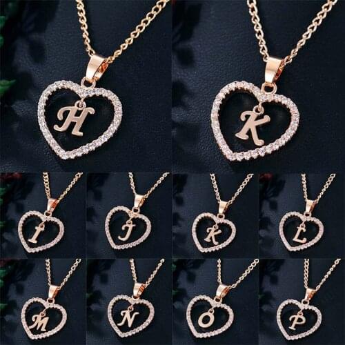 Trendy Necklace Initial Letter Alphabet Charm Pendant Love Heart Rose Gold Color