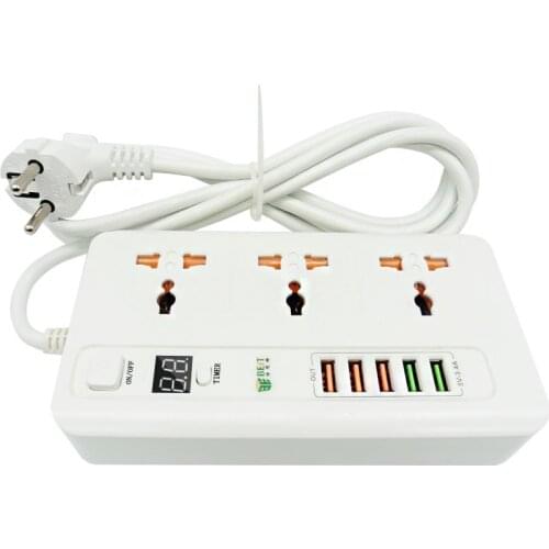 Power Strip Digital Timer Switch Socket with USB 5 Ports Charger Adapter 24 Hour Timing Socket Extension Cord 2m