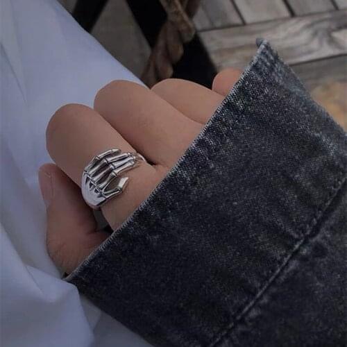 Vintage Five Finger Claw Rings Creative Punk Adjustable Ring Skeleton Hand Hip Hop Party Halloween Jewelry Birthday Gifts