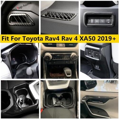 Carbon Fiber Look Interior Refit Kit Fit For TOYOTA RAV4 RAV 4 XA50 2019 2020 2021 Air / Dashboard / Water Cup Holder Cover Trim