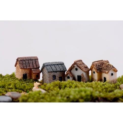 WINOMO 4PCS Miniature Gardening Landscape Micro Village Stone Houses Thumbnail House Thatched Huts For Garden Decor Miniaturas