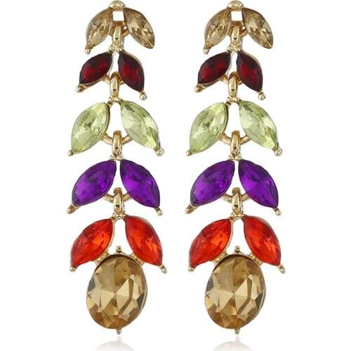 Ladies Party Accessories New Temperament Deluxe Rhinestone Leaf Earrings Europe and America Fashion Long Tassel Earrings