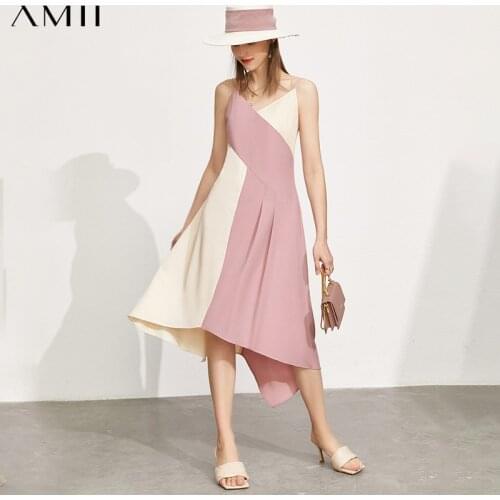Amii Minimalism Fashion Womens Summer Dress Temperament Patchwork Aline Womens Beach Dress Chiffon Women Party Dress 12170269