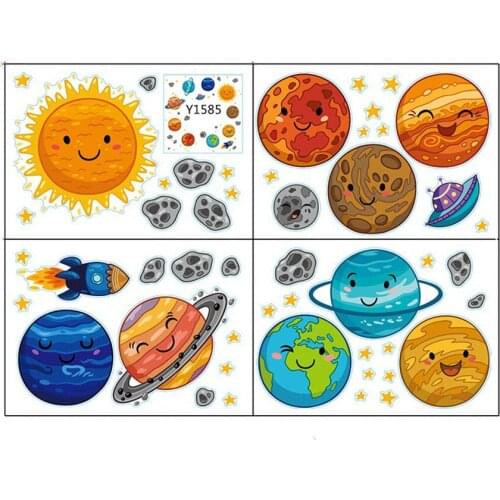 1 Set Wall Sticker Cartoon Universe Planet Static DIY Wall Decal Children Toys Reusable Wallpaper For Home Suitcase Decoration