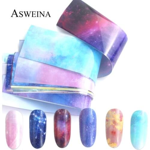 10Pcs/Set Nail Transfer Foil Stickers Mix Colorful Sky Design Art Holographic Slider Nails Decal DIY Manicure Decor