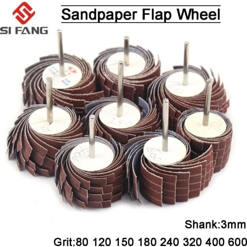 10Pcs Sanding Flap Wheel 3mm Shank Sanding Grinding Sand Paper Shutter Wheel for Dremel Rotary Tool Accessories 80-600 Grit