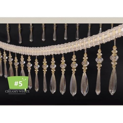 12Meter/Lot Curtain Lace Accessories Tassel Fringe Trim Crystal Beaded lace Ribbon For Sewing Curtain Accessories DIY Decoration