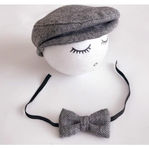 50set Baby Newborn Peaked Cap Hat Bow Tie Photo Photography Prop Infant Boy Caps