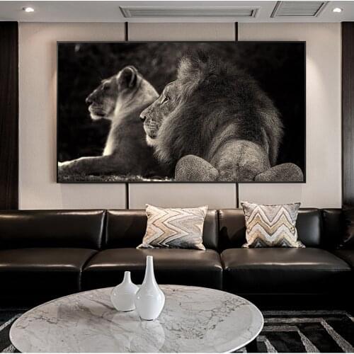 Afrian Wild Lions Family Canvas Art Posters And Prints Black And White Animals Canvas Paintings On the Wall Art Lions Pictures